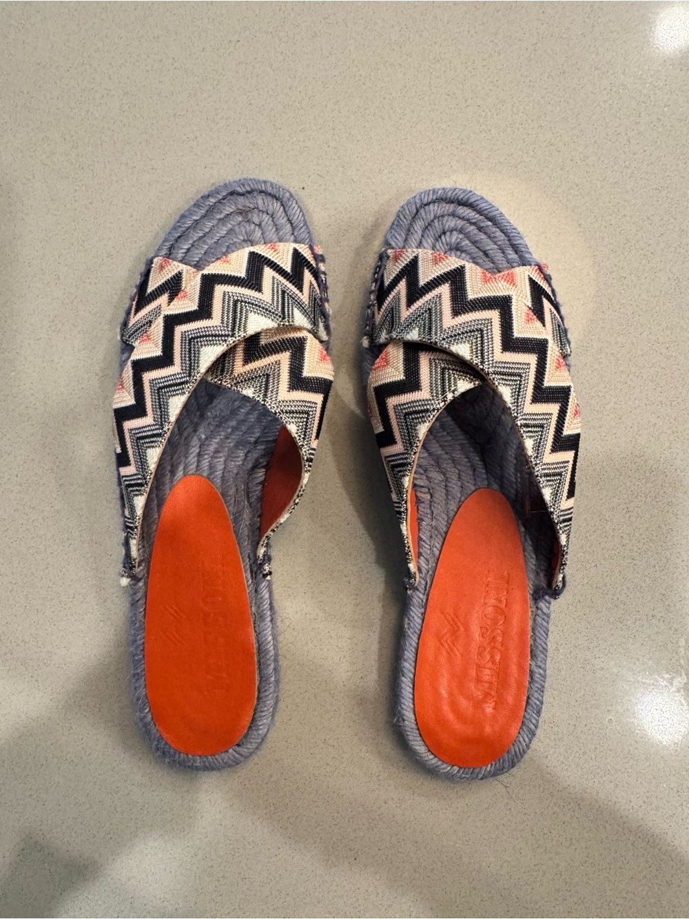 Missoni Navy Zigzag Slide Sandals with Orange Footbeds